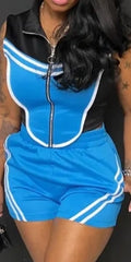 Two Piece Blue, Black and White Zipper set