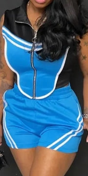 Two Piece Blue, Black and White Zipper set