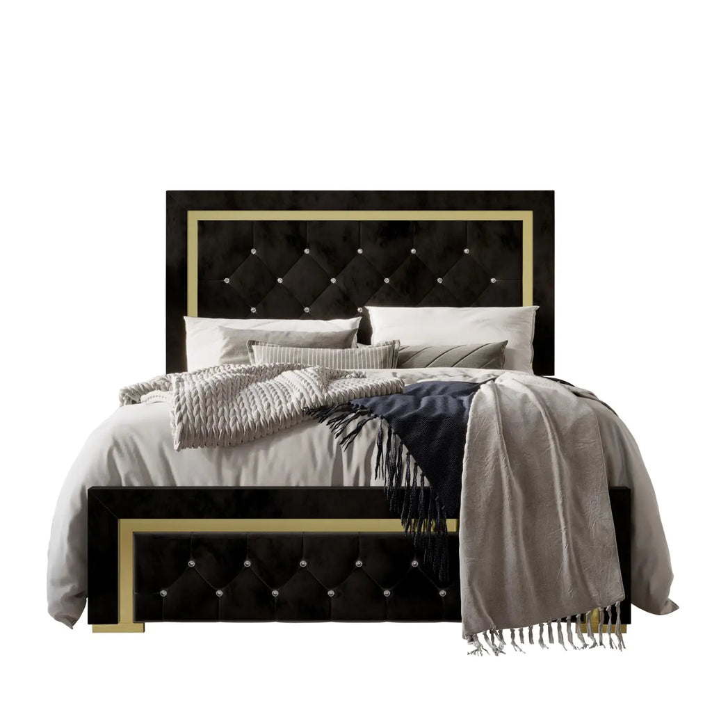 Deena Upholstered Panel Bed Frame with Diamond Tufting, Easy Assembly