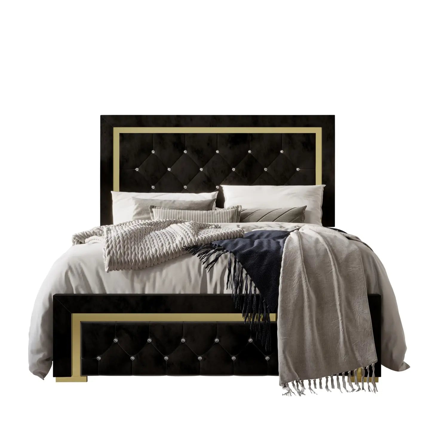 Deena Upholstered Panel Bed Frame with Diamond Tufting, Easy Assembly