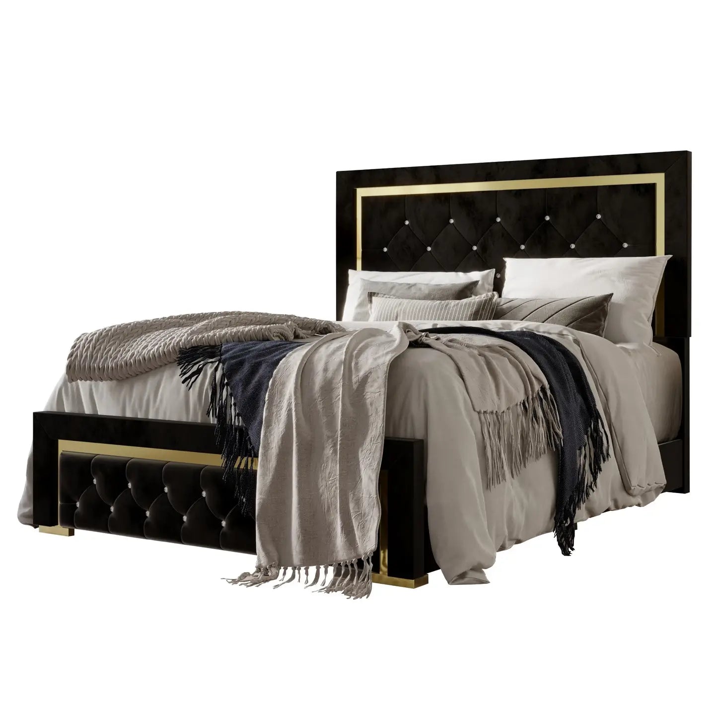 Deena Upholstered Panel Bed Frame with Diamond Tufting, Easy Assembly