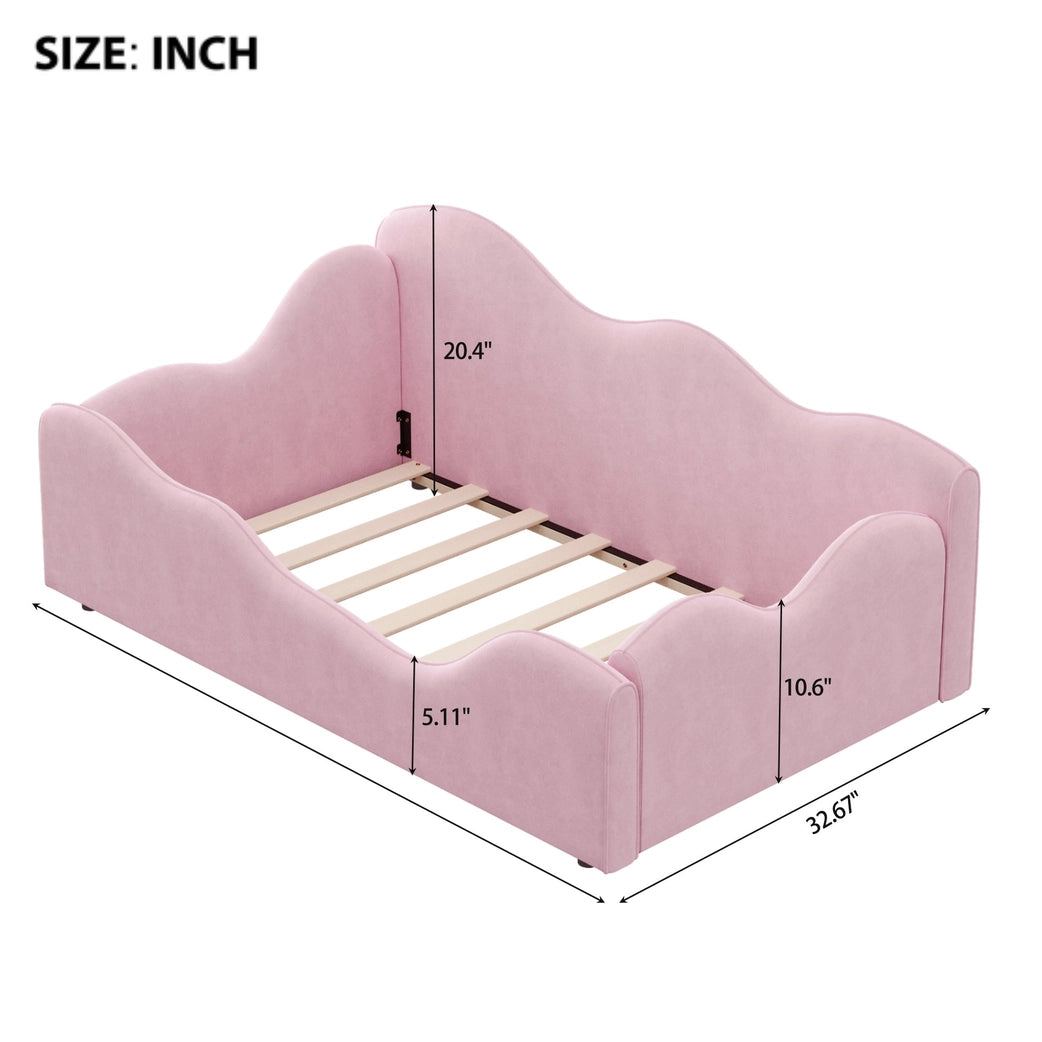Cloud Shaped Upholstered Toddler Bed with Safety Guardrails