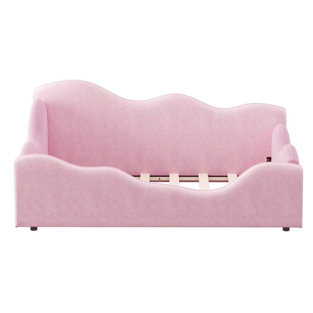 Cloud Shaped Upholstered Toddler Bed with Safety Guardrails