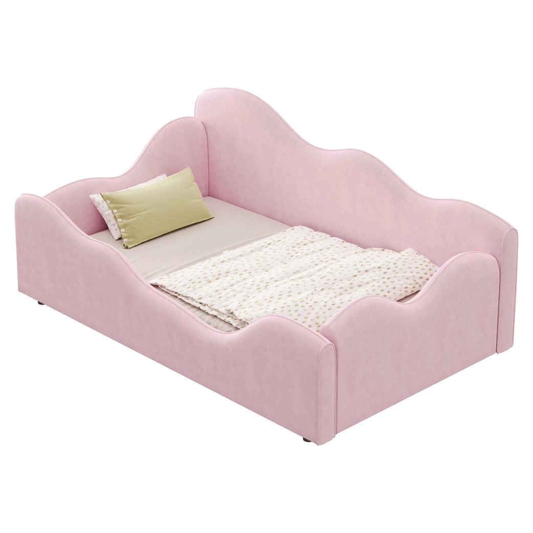 Cloud Shaped Upholstered Toddler Bed with Safety Guardrails